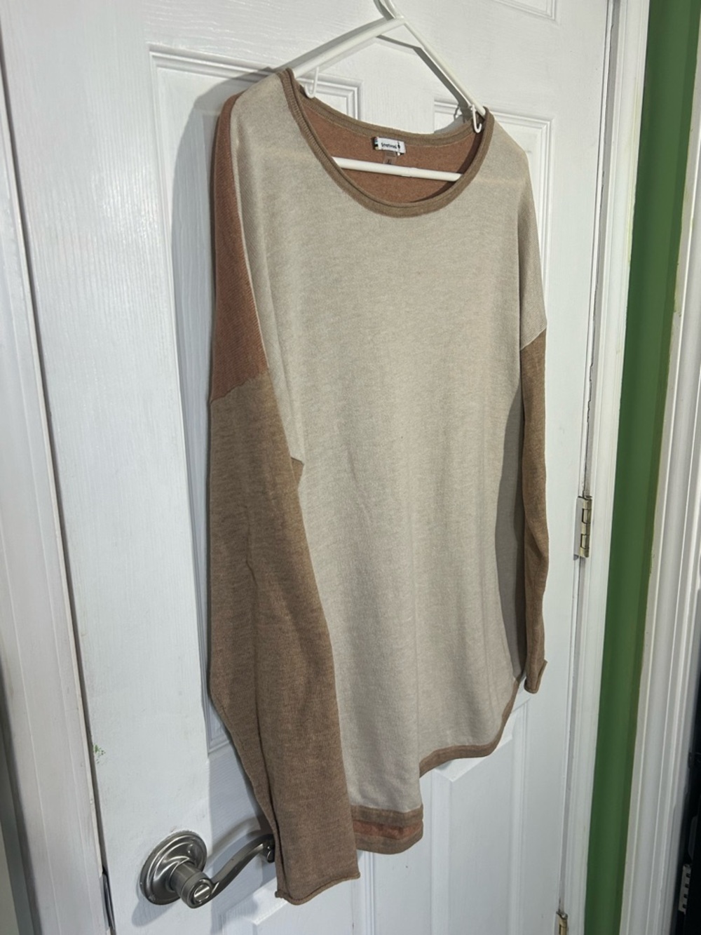 Smartwool shadow pine color block Cream and Tan Crew Neck Sweater X- Large - Picture 2 of 10